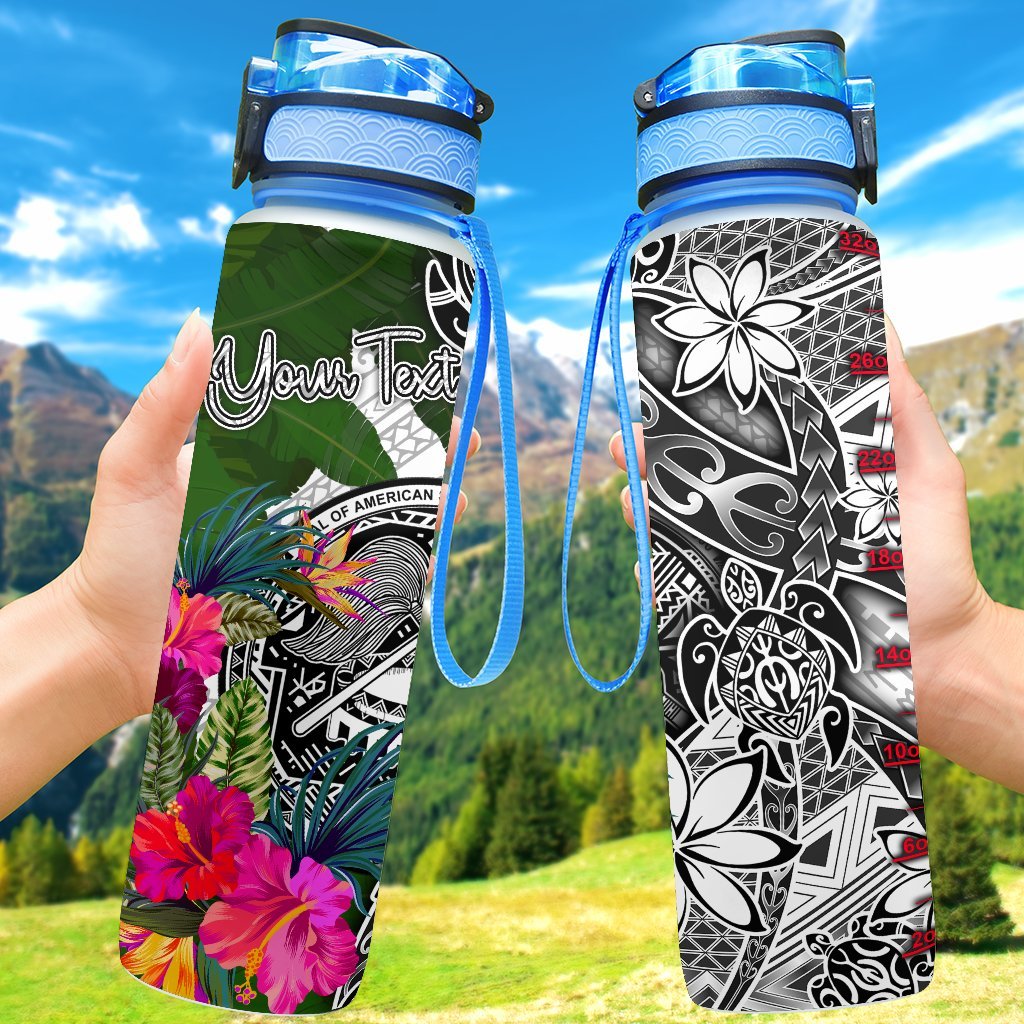 American Samoa Custom Personalised Hydro Tracking Bottle White - Turtle Plumeria Banana Leaf Hydro Tracking Bottle 32oz Large White - Polynesian Pride