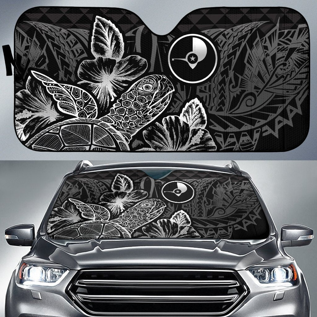 Yap Auto Sun Shades Turtle Hibiscus Black Auto Sun Shade Universal Fit Black - Polynesian Pride