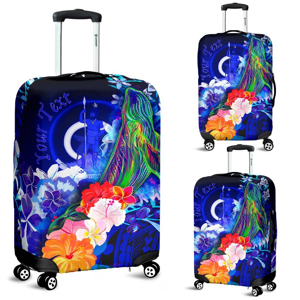 Vanuatu Custom Personalised Luggage Covers - Humpback Whale with Tropical Flowers (Blue) - Polynesian Pride