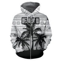 Fiji Tapa Zipper Hoodie Fiji Coat of Arms Coconut Tree Special - Polynesian Pride