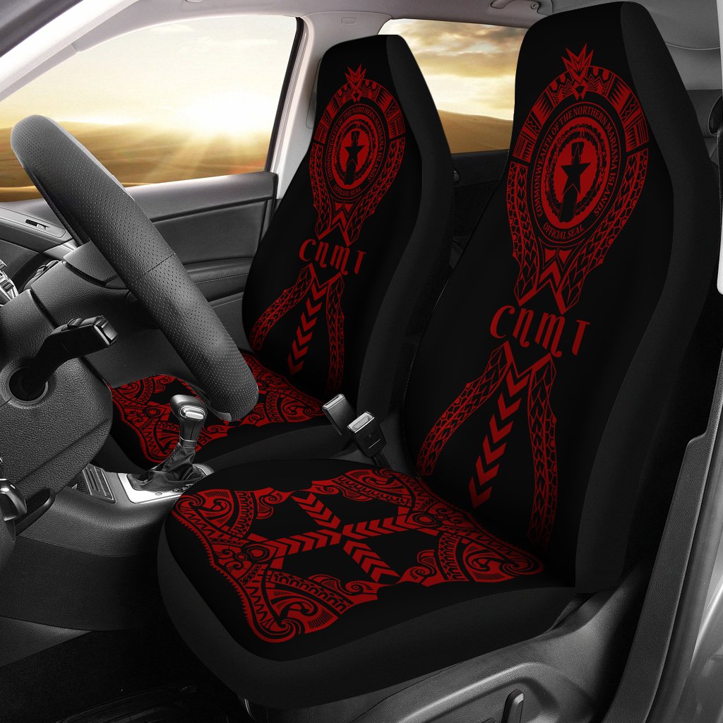 Northern Mariana Islands Car Seat Covers - C N M I Seal Micronesian Tribal Red Universal Fit Red - Polynesian Pride
