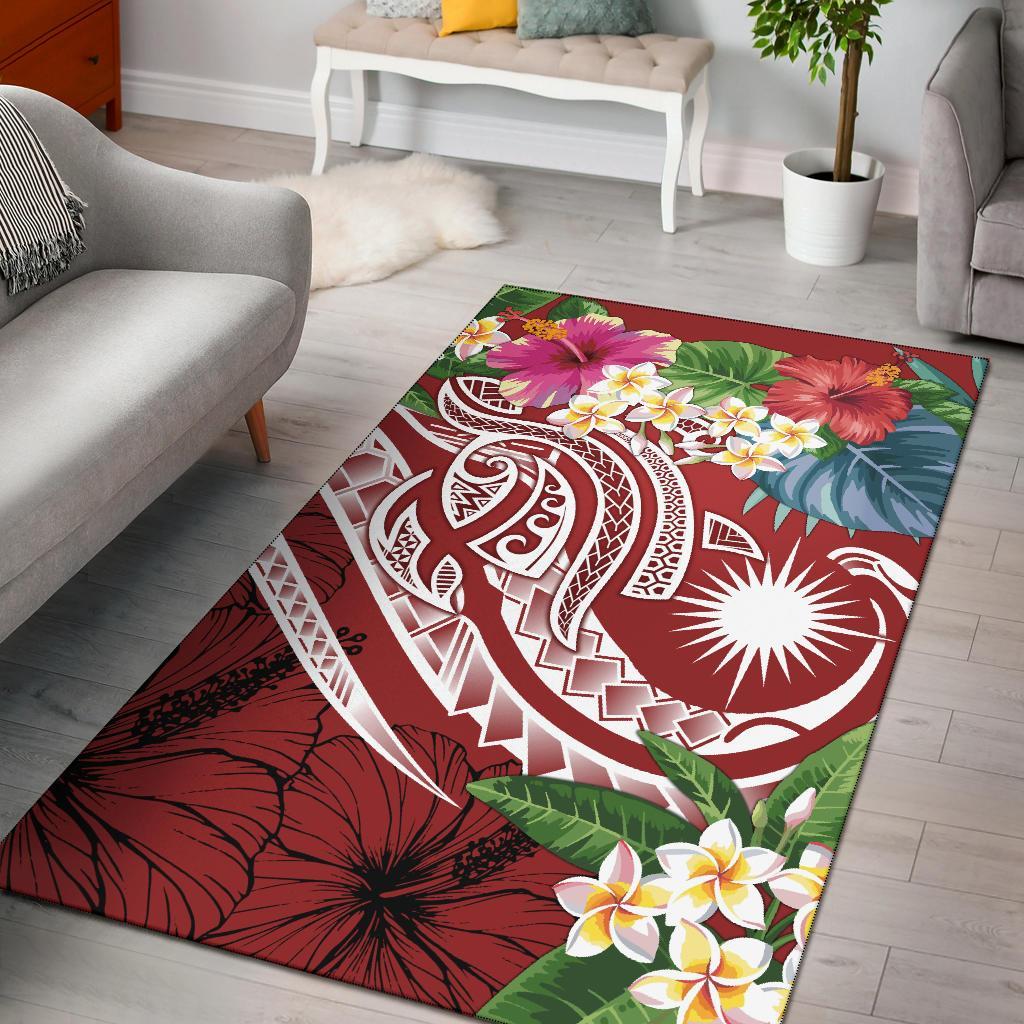 Marshall Islands Polynesian Area Rug - Summer Plumeria (Red) Red - Polynesian Pride