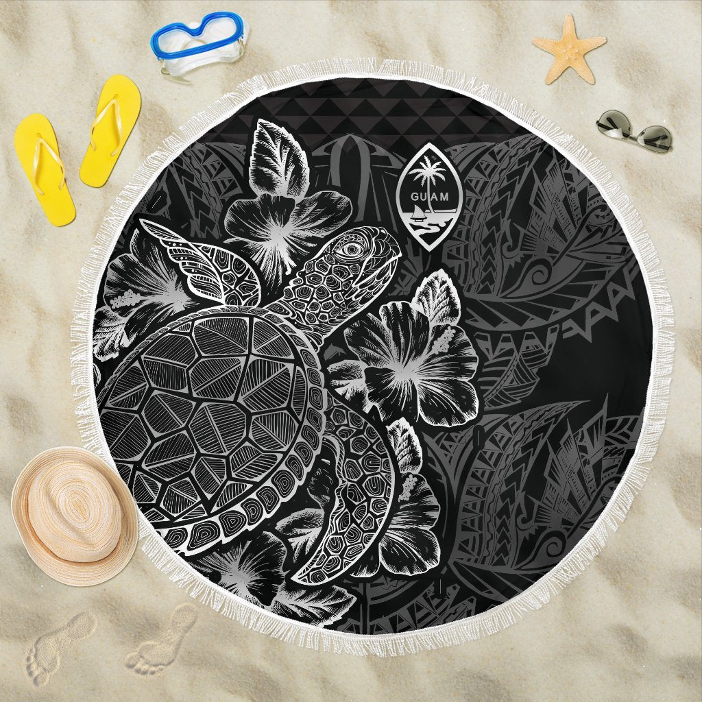 Guam Polynesia Beach Blanket Turtle Hibiscus Black One Style One Size Black - Polynesian Pride