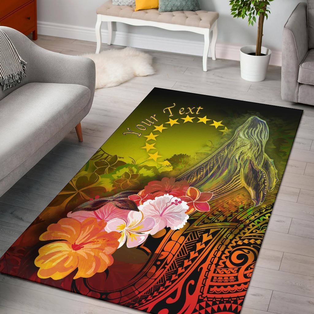 Cook Islands Custom Personalised Area Rug - Humpback Whale with Tropical Flowers (Yellow) Yellow - Polynesian Pride