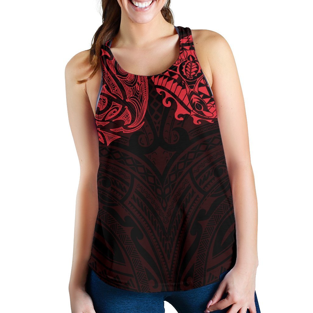 New Zealand Women'S Racerback Tank, Maori Polynesian Tattoo Red Red - Polynesian Pride