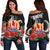 Tahiti Polynesian Off Shoulder Sweater - Hibiscus Coat of Arm Black BLACK - Polynesian Pride