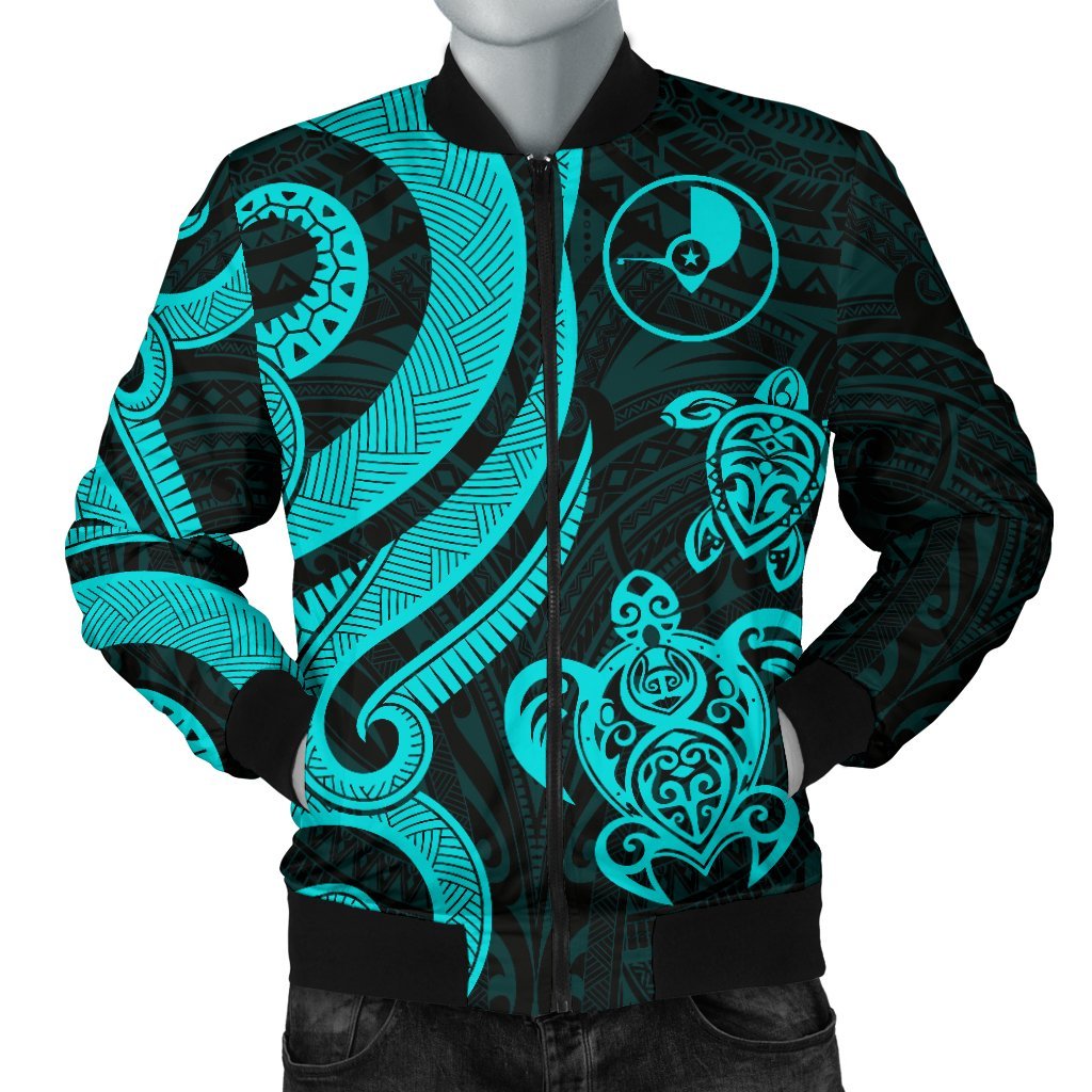 Yap Micronesian Men Bomber Jacket - Turquoise Tentacle Turtle Turquoise - Polynesian Pride