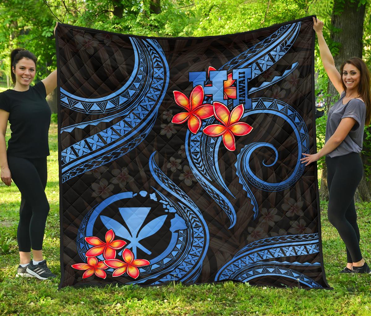 Polynesian Hawaii Premium Quilt - Blue Plumeria BLUE - Polynesian Pride