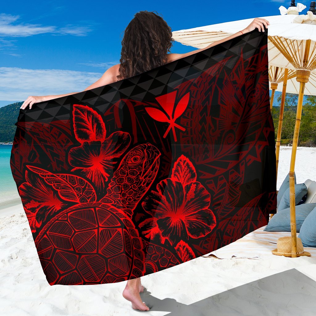 Polynesian Hawaii Sarong - Turtle Hibiscus Pattern Red Women One Size Red - Polynesian Pride