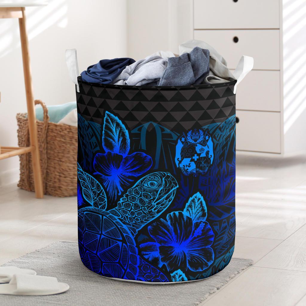 Tonga Laundry Basket - Polynesian Turtle Hibiscus Blue Laundry Basket One Size Blue - Polynesian Pride