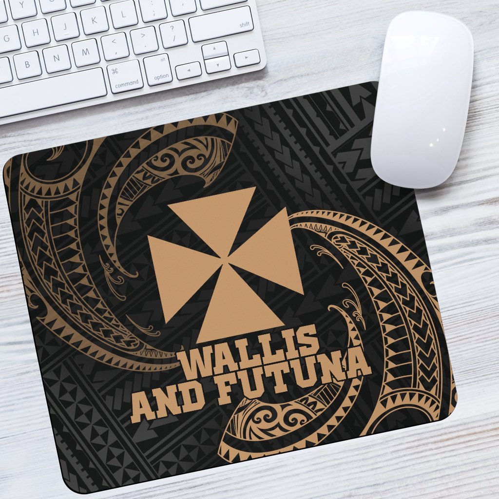 Wallis and Futuna Polynesian Mouse Pad - Gold Tribal Wave One Style One Size Black - Polynesian Pride