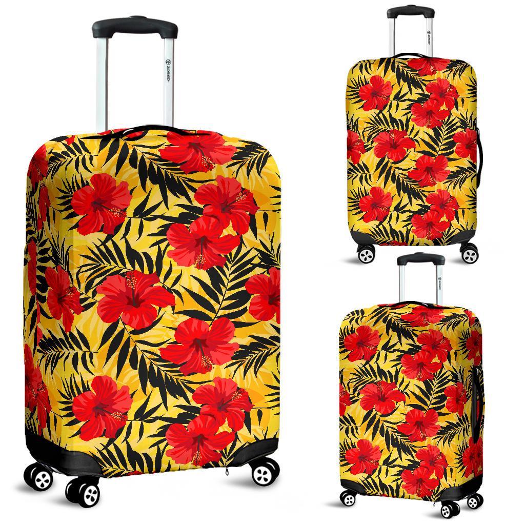Tropical Flowers And Palm Leaves Luggage Cover White - Polynesian Pride