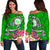 Hawaii Polynesian Women's Off Shoulder Sweater - Hawaii Seal With Turtle Plumeria (Green) Green - Polynesian Pride