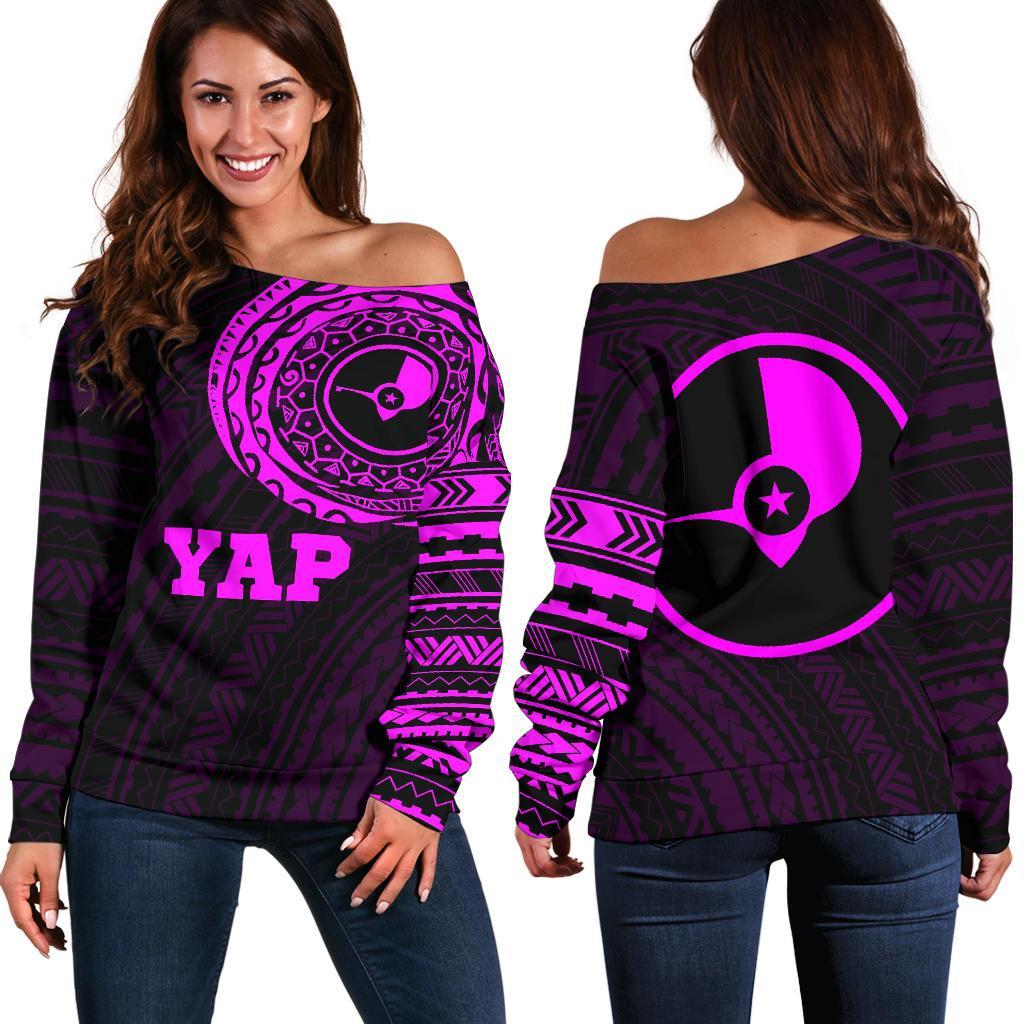 Yap in My Heart Tattoo Style Off Shoulder Sweater Pink A7 Black - Polynesian Pride