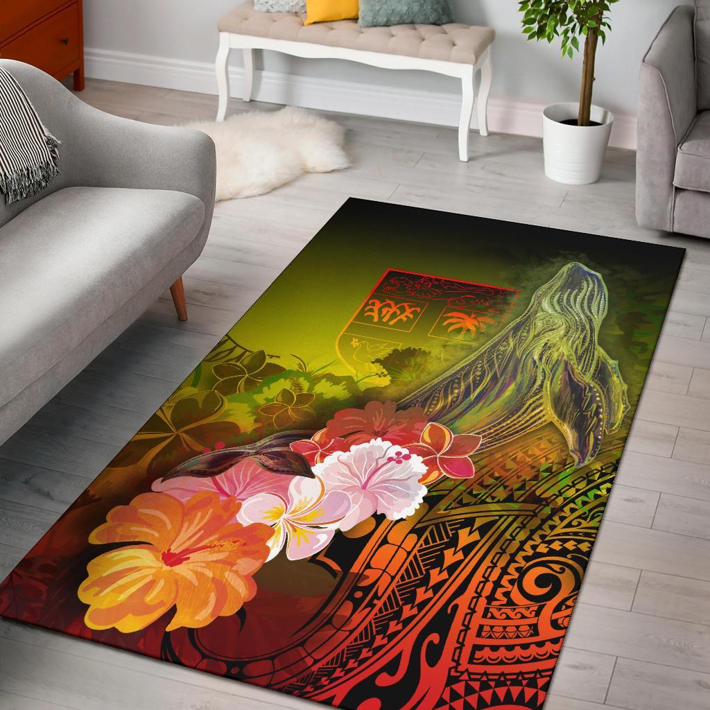 Fiji Area Rug - Humpback Whale with Tropical Flowers (Yellow) Yellow - Polynesian Pride