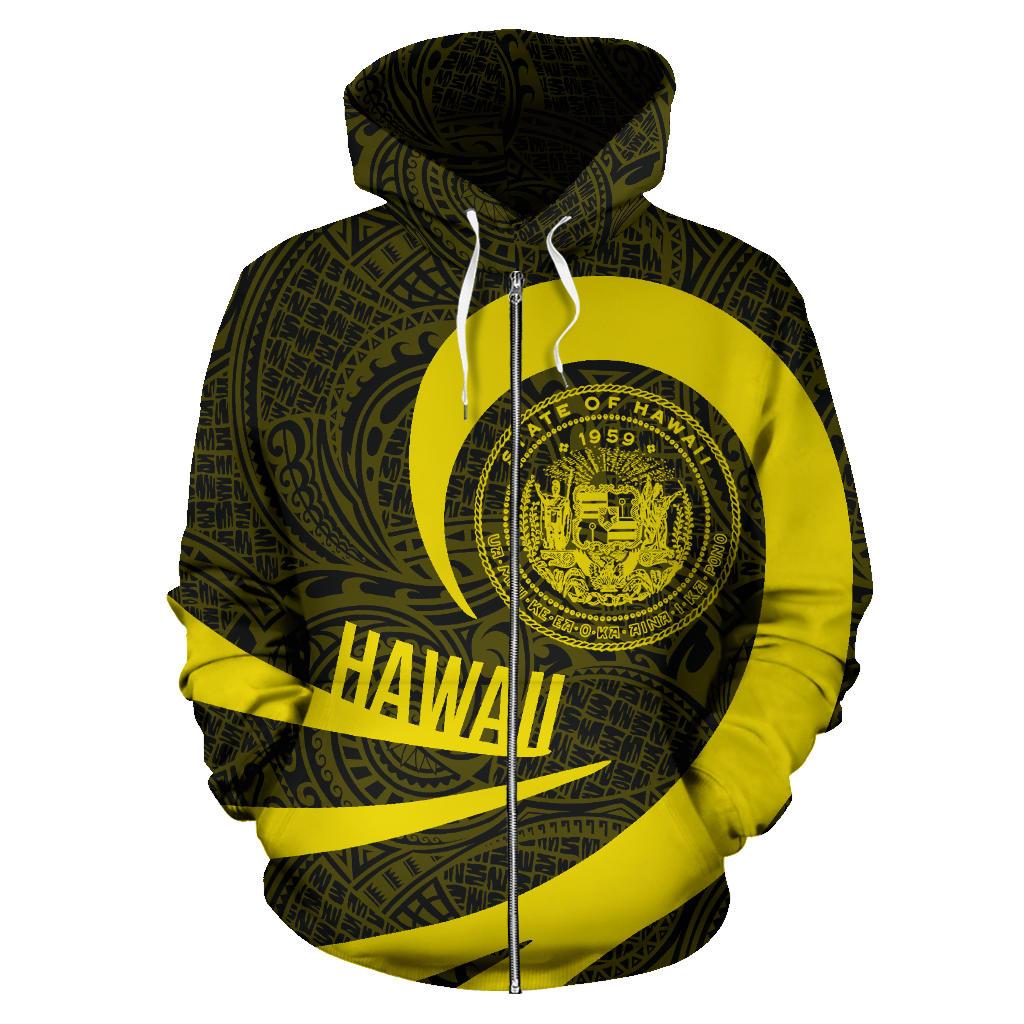 Hawaii Coat of Arms Roll In My Heart Zip up Hoodie Yellow - Polynesian Pride