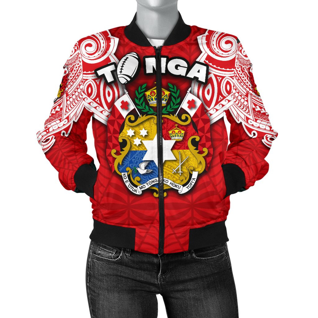 (Custom Personalised) Tonga Rugby Women's Bomber Jacket Royal Style Red - Polynesian Pride