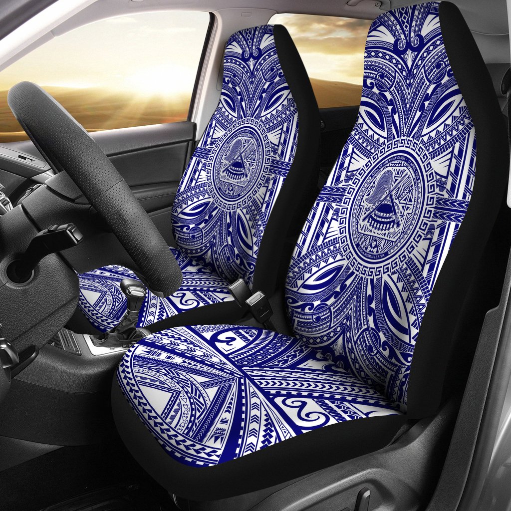 American Samoa Car Seat Cover - American Samoa Coat Of Arms Polynesian Flag Color Universal Fit Blue - Polynesian Pride