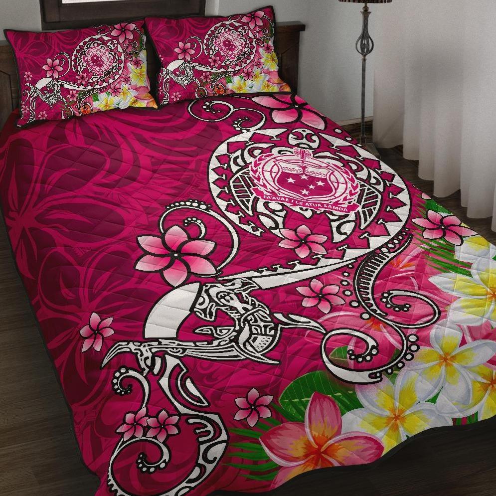 Samoa Quilt Bed Set - Turtle Plumeria (Pink) Art - Polynesian Pride