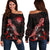 CNMI Polynesian Women's Off Shoulder Sweater - Turtle With Blooming Hibiscus Red Red - Polynesian Pride