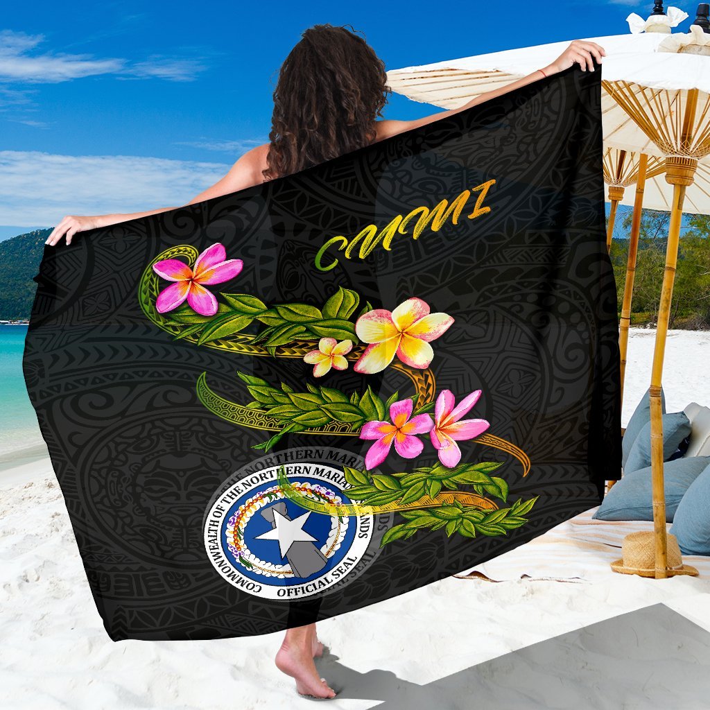 Northern Mariana Islands Polynesian Sarong - Plumeria Tribal Women One Size Black - Polynesian Pride