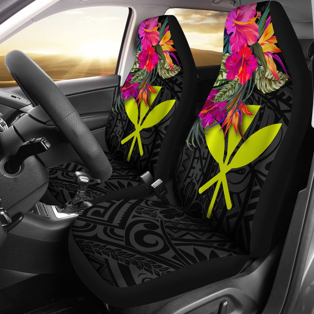 Hawaii Car Seat Covers - Hibiscus Polynesian Pattern Universal Fit Black - Polynesian Pride