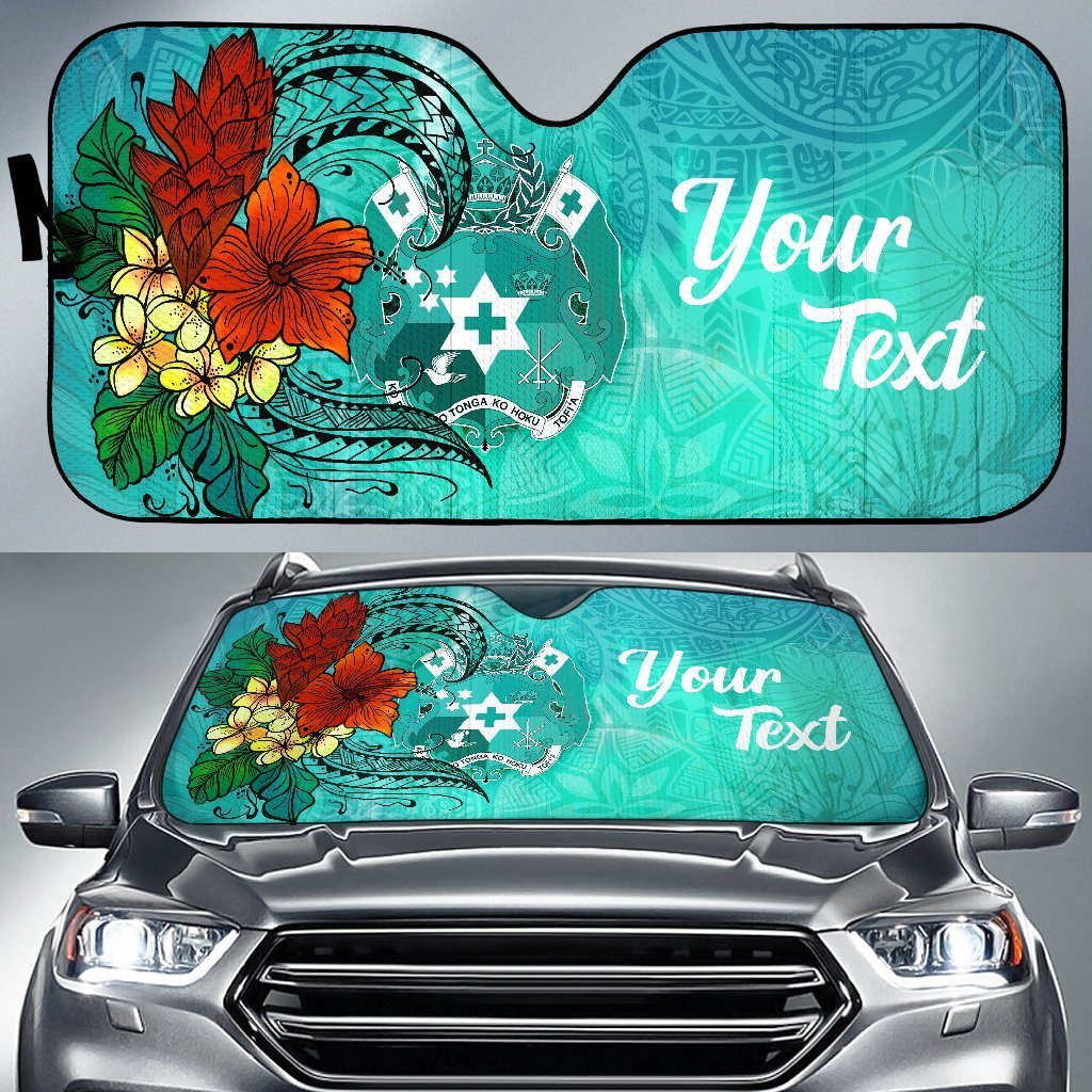 Tonga Auto Sun Shade - Tropical Flowers Style Auto Sun Shade - Tonga Universal Fit Green - Polynesian Pride