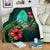 Guam Polynesian Premium Blanket - Green Turtle Hibiscus White - Polynesian Pride