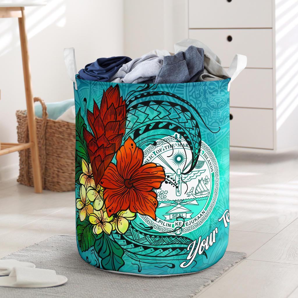 Marshall Islands Laundry Basket - Custom Personalised Tropical Flowers Style Laundry Basket - Marshall Islands One Size Blue - Polynesian Pride