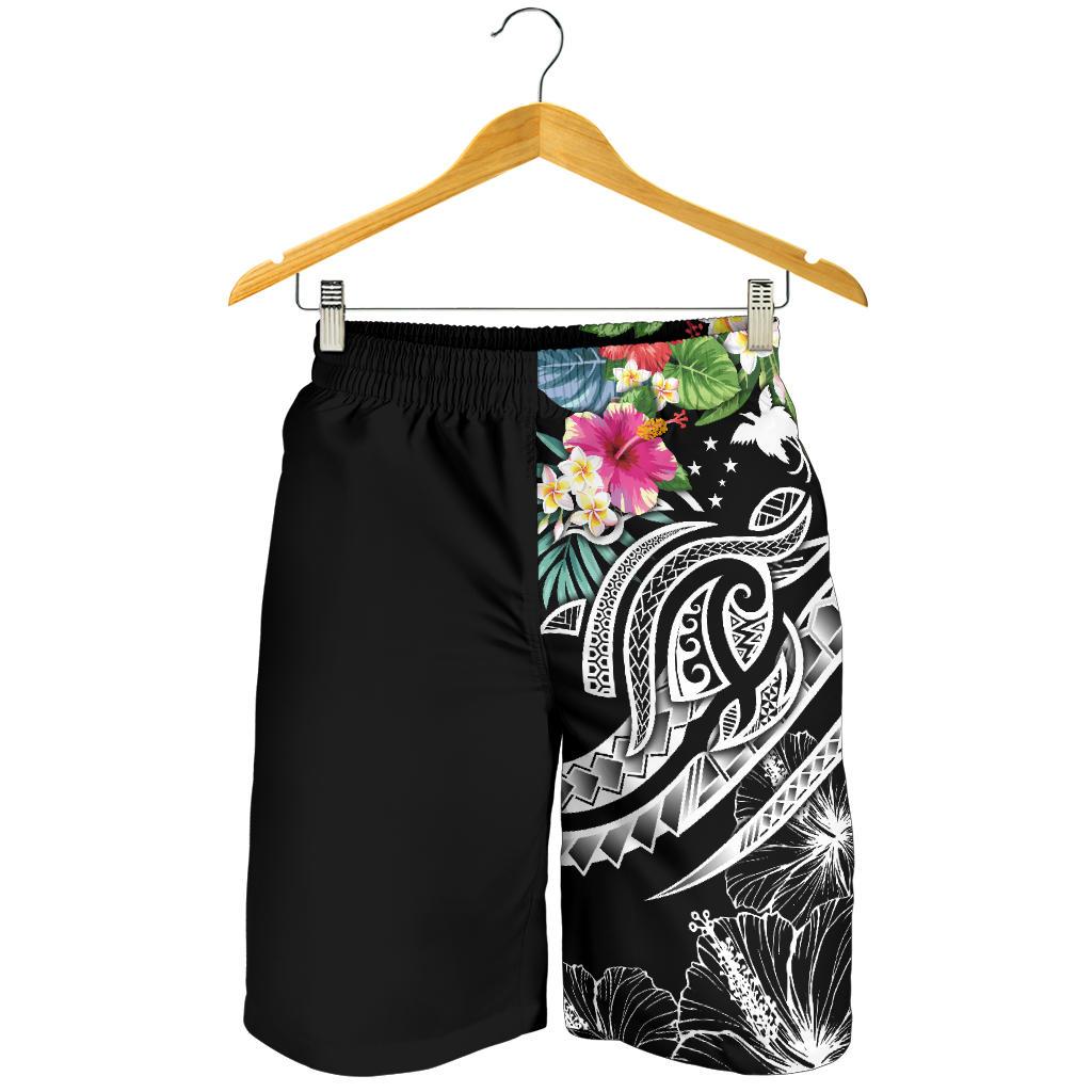 Papua New Guinea Polynesian Men's Shorts - Summer Plumeria (Black) - Polynesian Pride