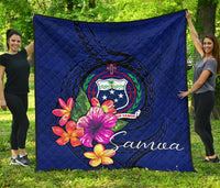 Samoa Polynesian Premium Quilt - Floral With Seal Blue - Polynesian Pride