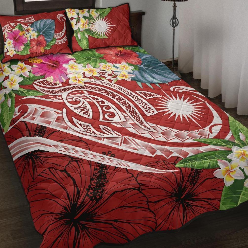 Marshall Islands Polynesian Quilt Bed Set - Summer Plumeria (Red) Red - Polynesian Pride