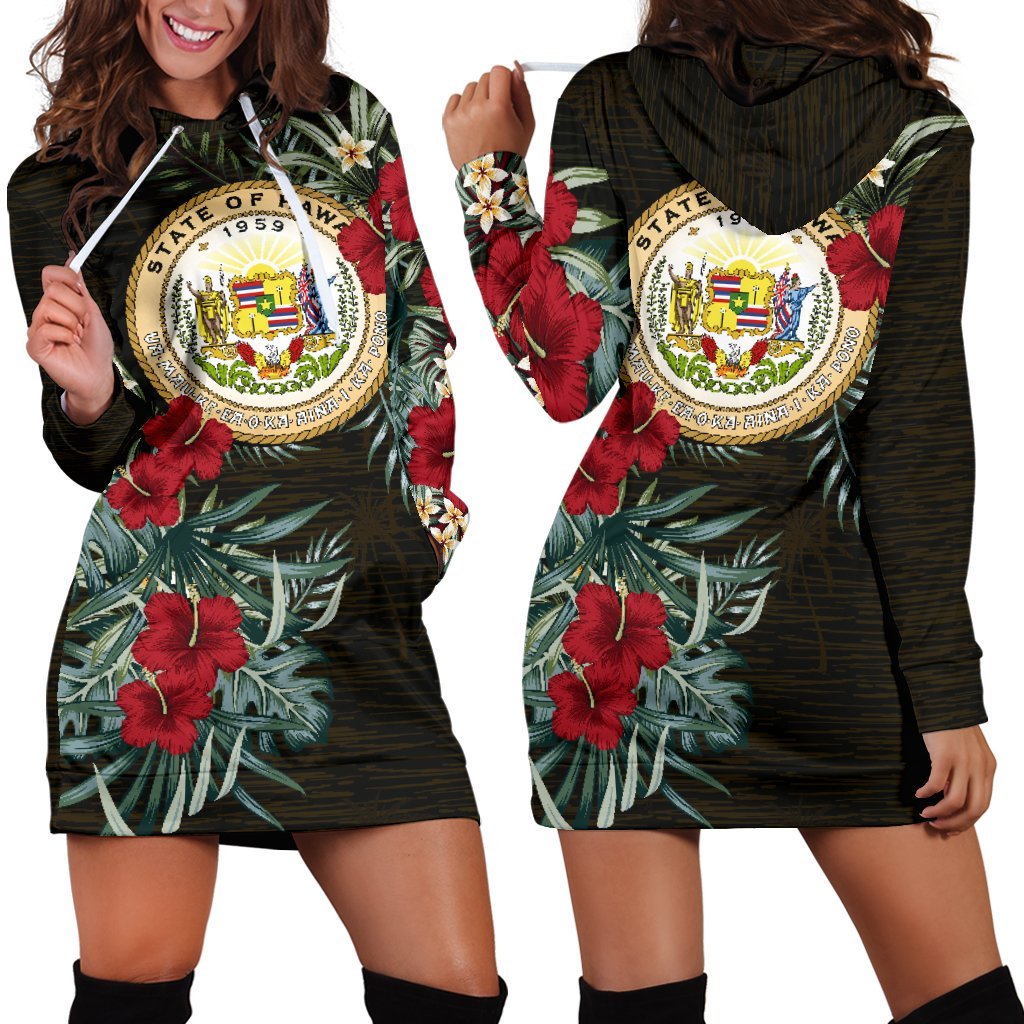 Hawaii Hoodie Dress - Hawaii Seal Hibiscus Black - Polynesian Pride