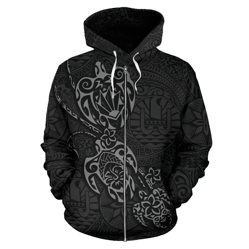 Tahiti Polynesian Family Turtles Zip up Hoodie Grey - Polynesian Pride
