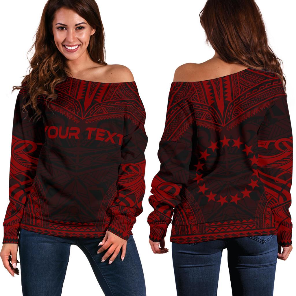 Cook Islands Polynesian Chief Custom Personalised Women's Off Shoulder Sweater - Red Version Red - Polynesian Pride