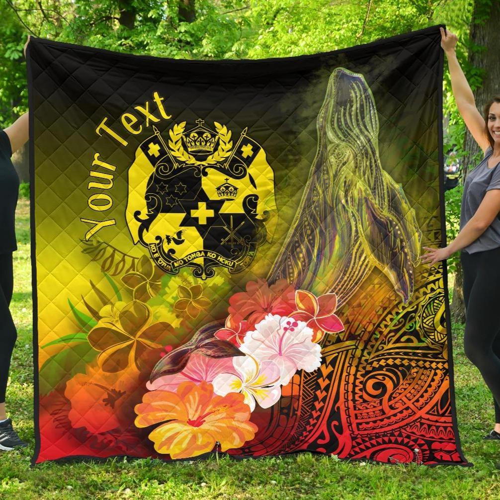 Tonga Custom Personalised Premium Quilt - Humpback Whale with Tropical Flowers (Yellow) Yellow - Polynesian Pride