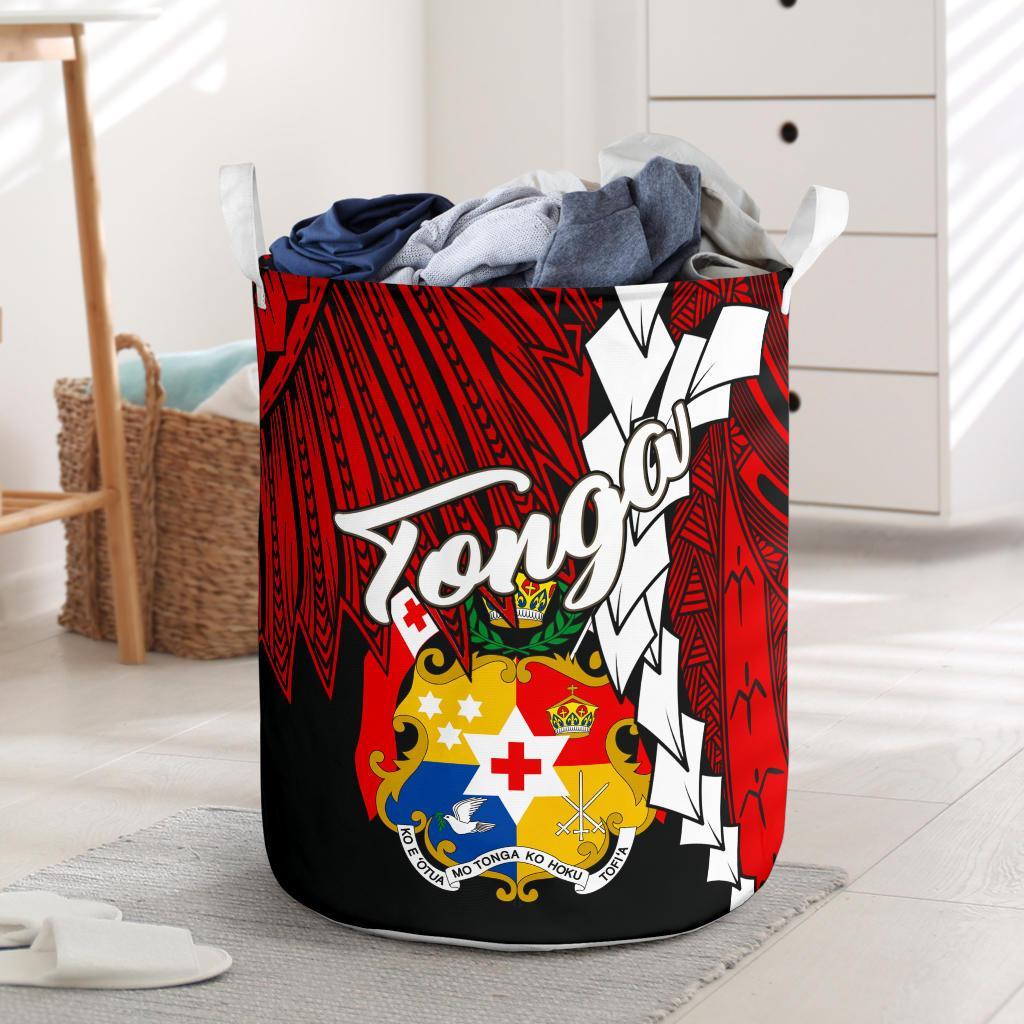 Tonga Polynesian Laundry Basket - Tribal Wave Tattoo Flag Color One Style One Size Red - Polynesian Pride