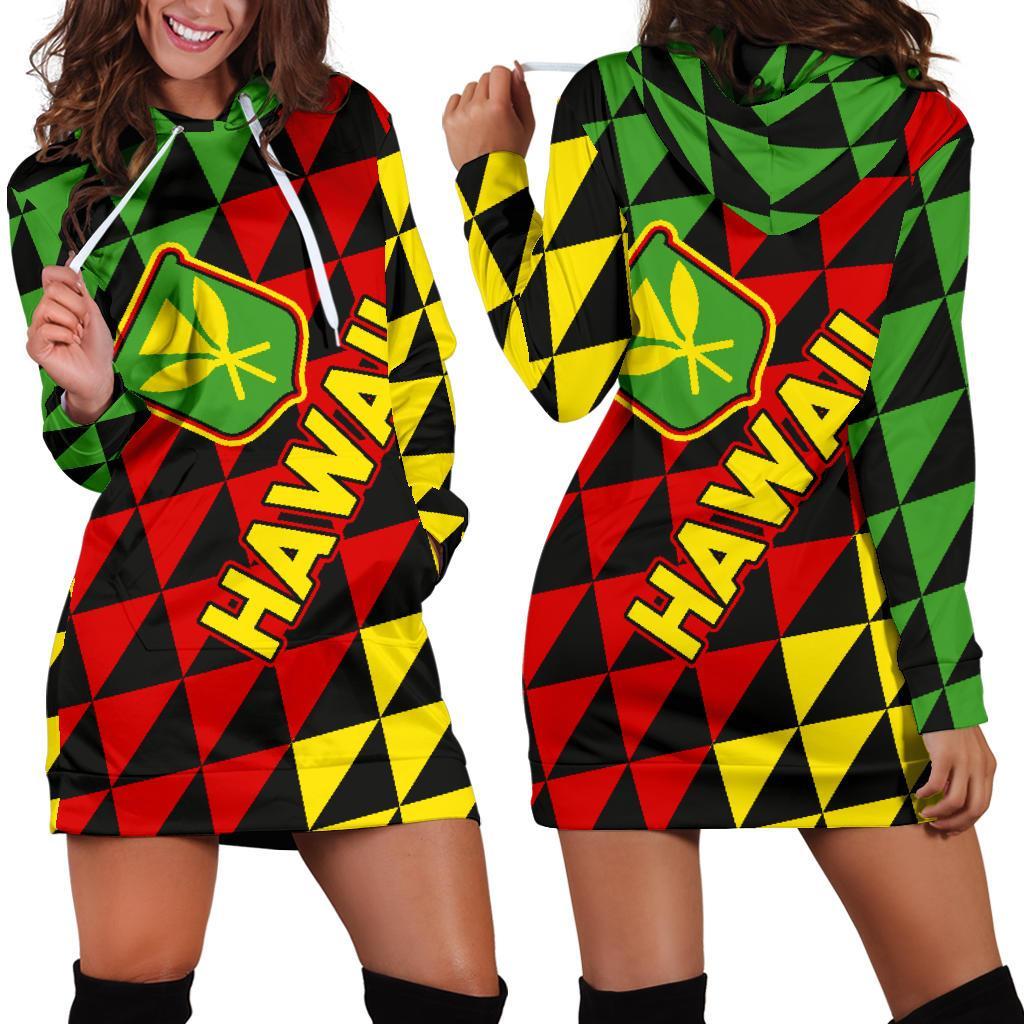 Hawaii Hoodie Dress - Hawaii Kanaka Maoli Flag Women's Th5 Black - Polynesian Pride