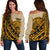 American Samoa Women's Off Shoulder Sweater - Polynesian Wild Style Gold - Polynesian Pride