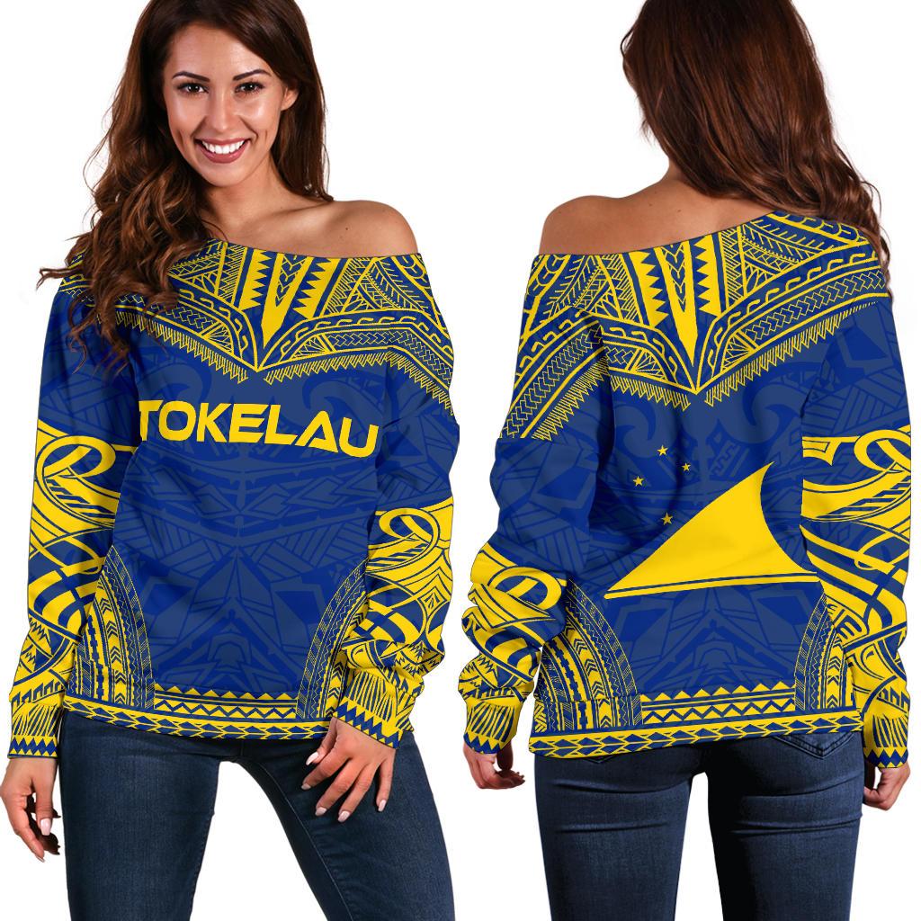 Tokelau Flag Polynesian Chief Women's Off Shoulder Sweater Blue - Polynesian Pride