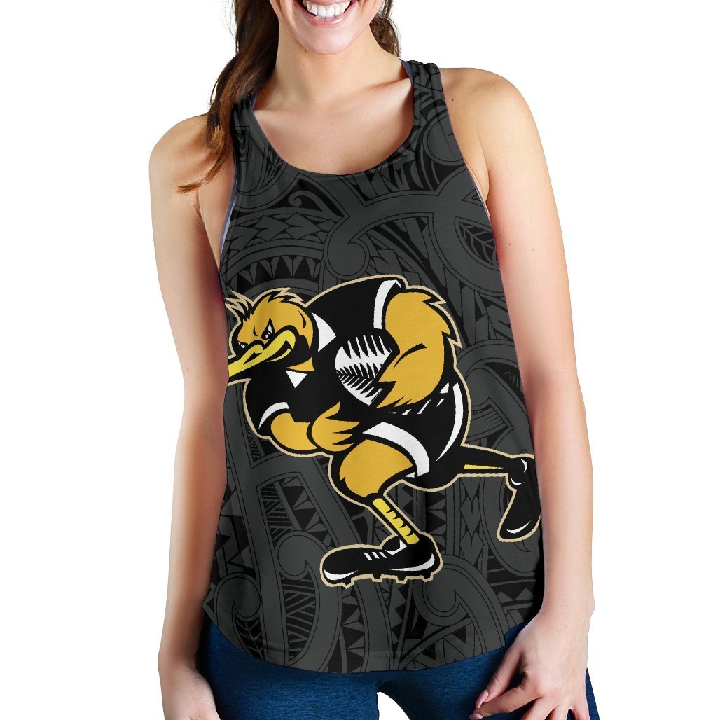 Maori Kiwi Rugby Women Racerback Tank Hongi - Kia Ora New Zealand Black - Polynesian Pride