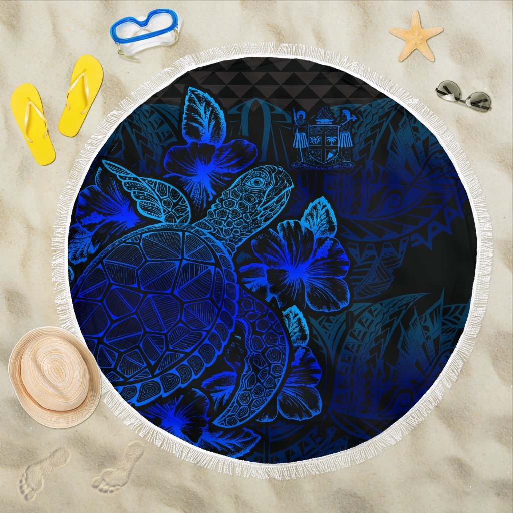 Fiji Polynesia Beach Blanket Turtle Hibiscus Blue One Style One Size Blue - Polynesian Pride