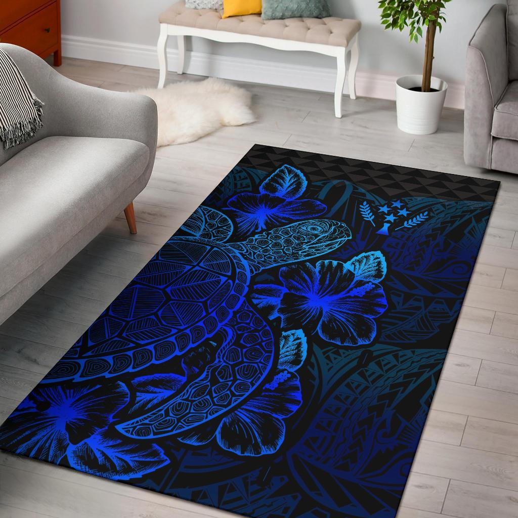 Kosrae Area Rugs Turtle Hibiscus Blue Blue - Polynesian Pride