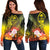 Guam Custom Personalised Women's Off Shoulder Sweater - Humpback Whale with Tropical Flowers (Yellow) Yellow - Polynesian Pride