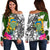 Tuvalu Custom Personalised Women's Off Shoulder Sweater White - Turtle Plumeria Banana Leaf White - Polynesian Pride