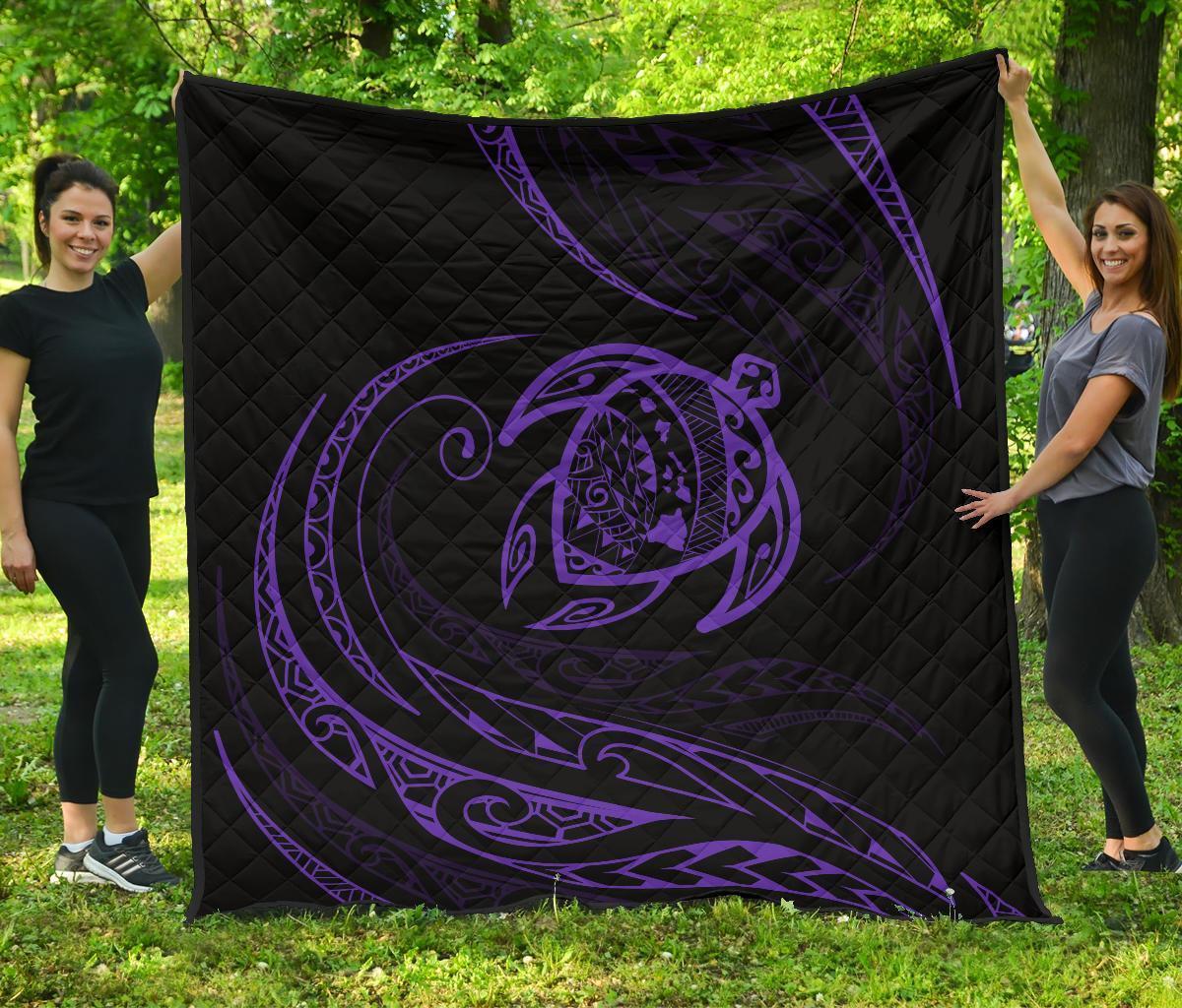 Hawaii Turtle Premium Quilt - Purple - Frida Style Black - Polynesian Pride
