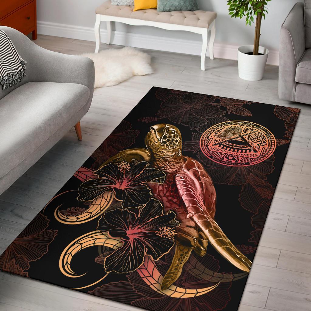 American Samoa Polynesian Area Rugs - Turtle With Blooming Hibiscus Gold Gold - Polynesian Pride