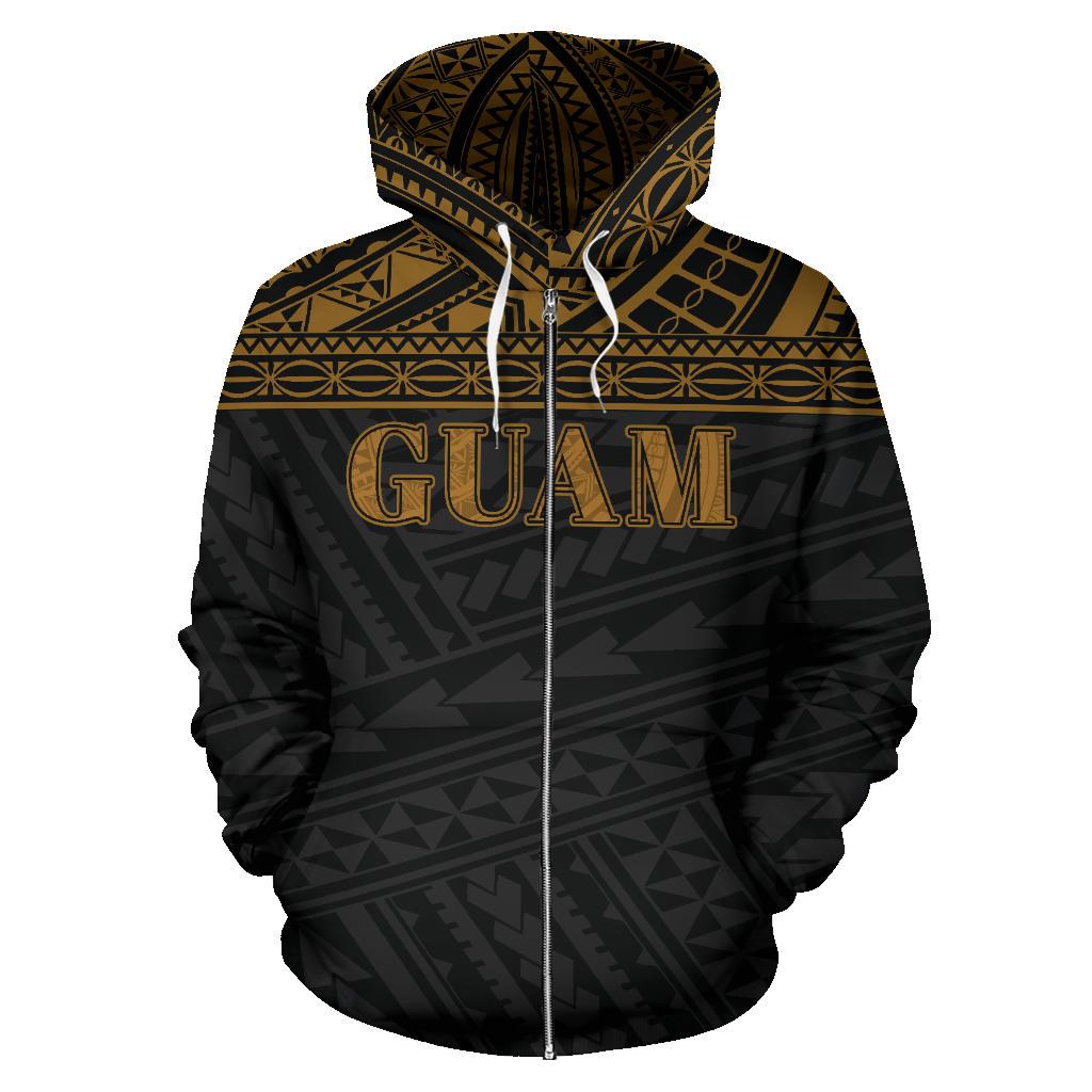 Guam Polynesian All Over Zip up Hoodie Yellow Horizontal Style - Polynesian Pride
