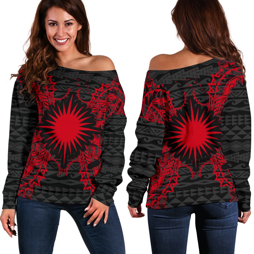 Marshall Islands Polynesian Shoulder Sweater Map Red Red - Polynesian Pride