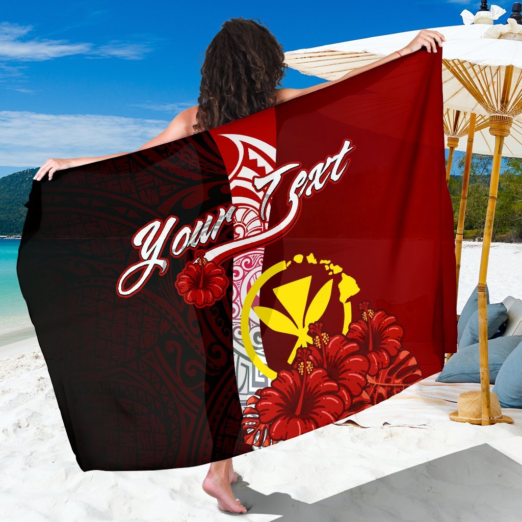 Hawaii Polynesian Custom Personalised Sarong - Coat Of Arm With Hibiscus One Style One Size Red - Polynesian Pride